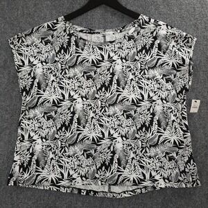 T by Talbots Shirt XL Black White Silhouette Ferns SuperSoft Jersey Tee NEW